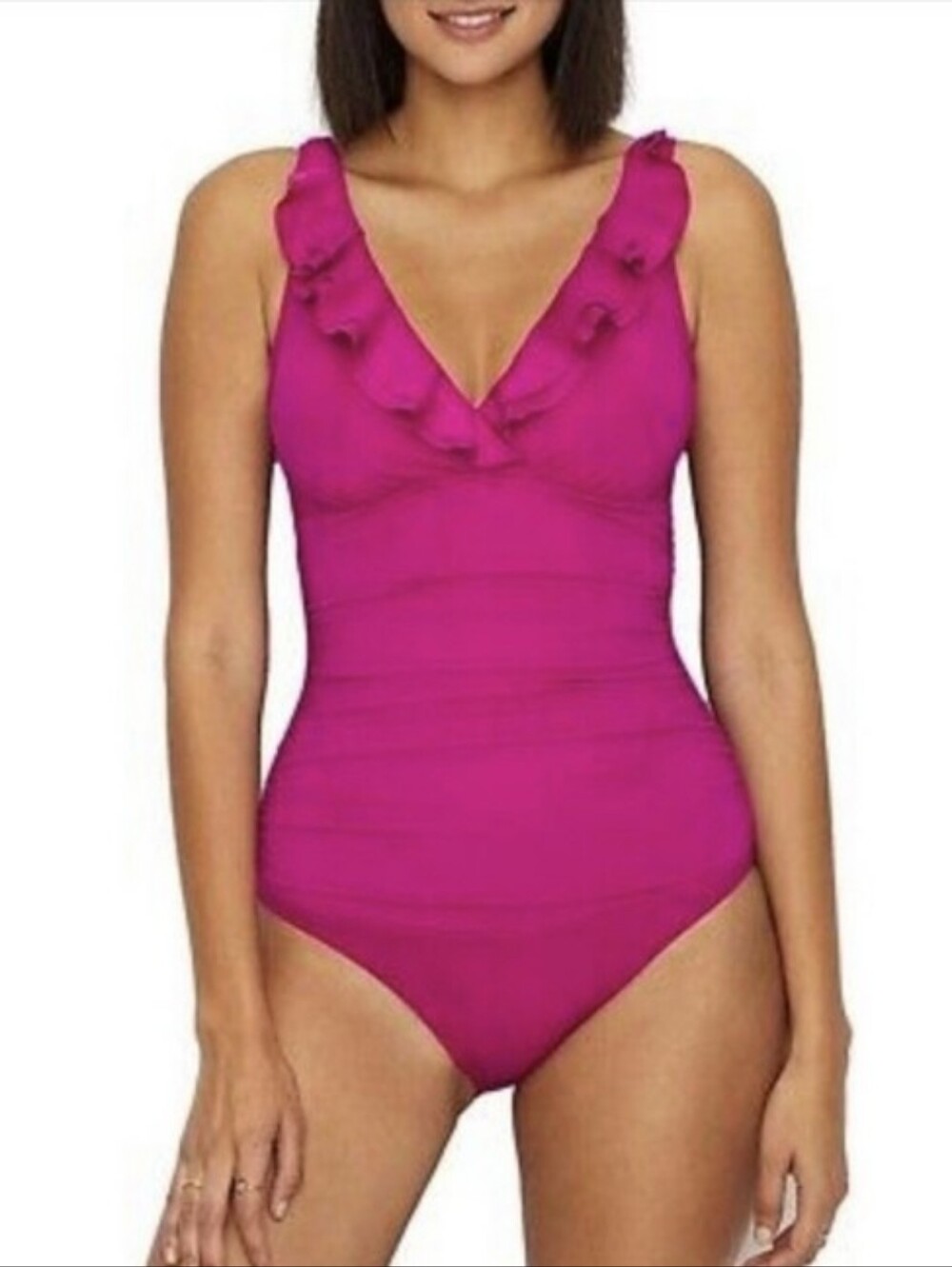 Lauren Ralph Lauren Club Mio Ruffle One-Piece Magenta Swimsuit. Size 8